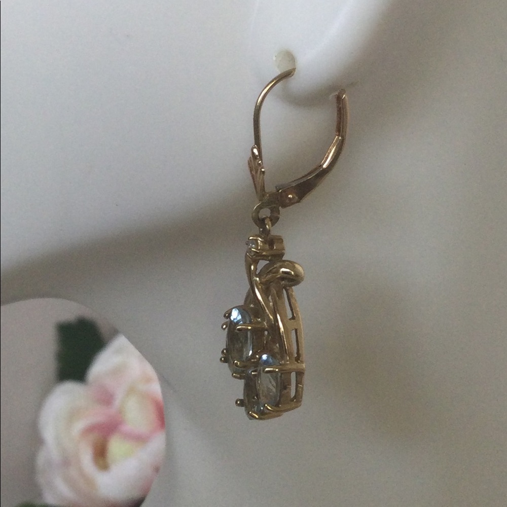 14k Aquamarine Dangle Earrings - Picture 5 of 6